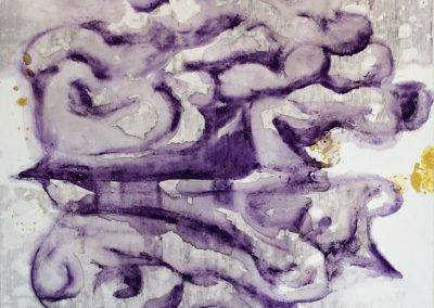 Schilderij in grijze en paarse kleuren, geinspireerd op De walnoot