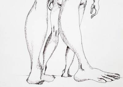 Pentekening van 3 naakt intiem dansende mensen, door Jofke