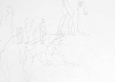 Drawing of 100 x 70 cm of moving people in space, by Jofke