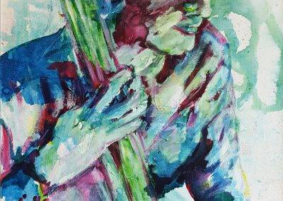 Painting double bass player