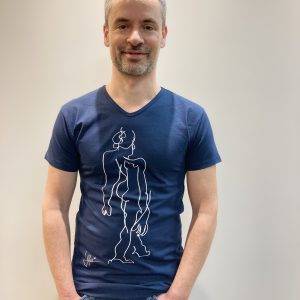 Dark blue T-shirt with figure drawn blind by Jofke