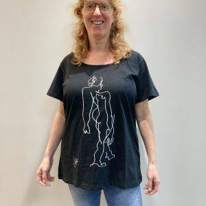 Black T-shirt with figure drawn blind by Jofke
