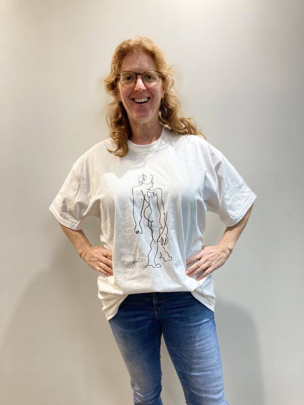 White T-shirt with figure drawn blind by Jofke