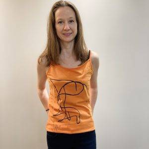 Orange camisole with abstract drawing drawn blind by Jofke